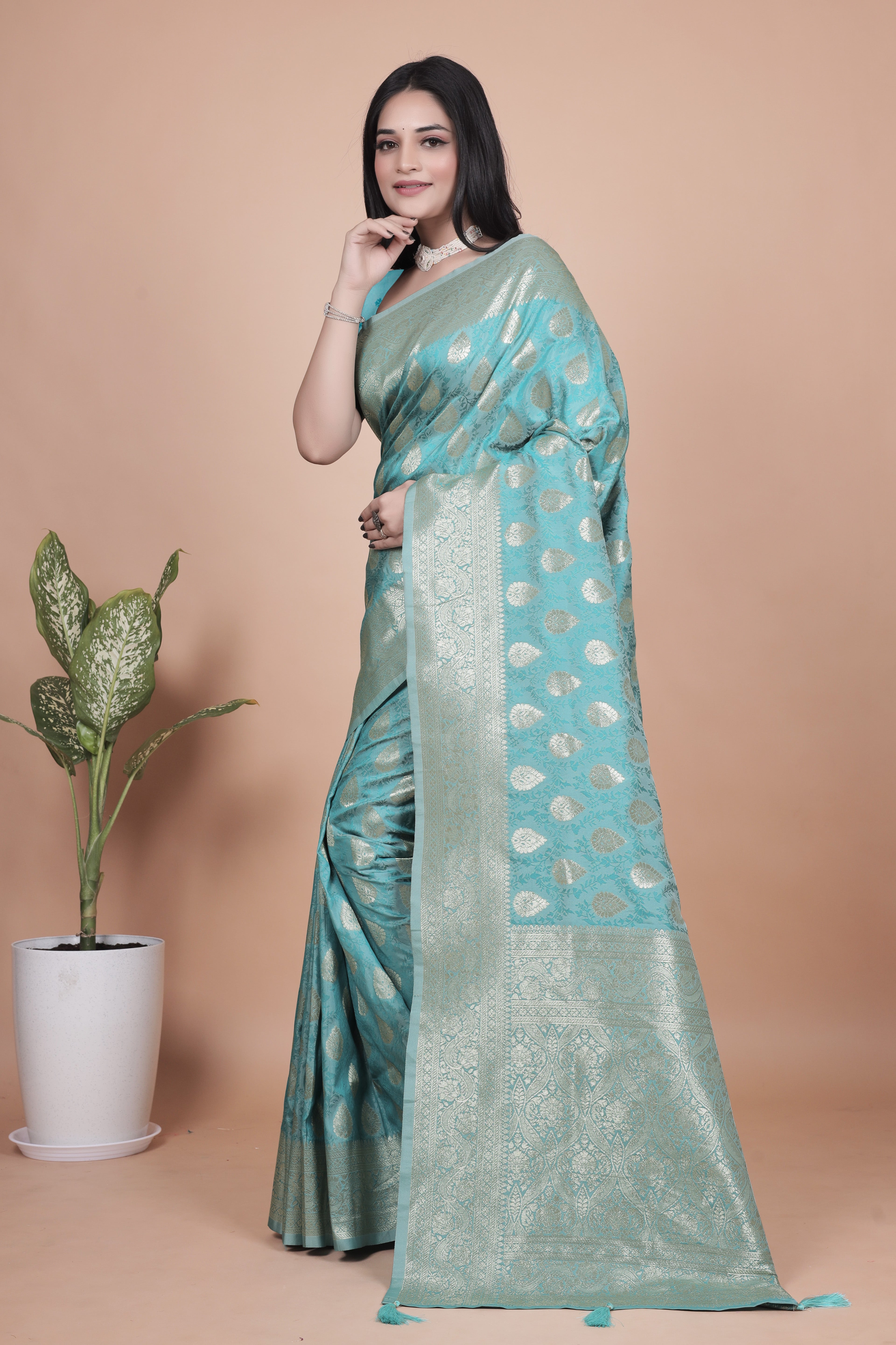 Banarasi Silk Saree with Golden Zari Weaving with 4 color option